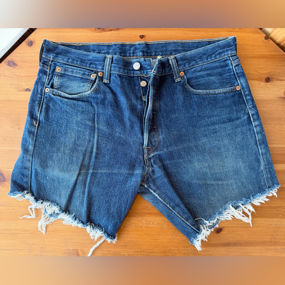 Levi's 501’s Dark Blue Distressed Denim Cutoff Shorts